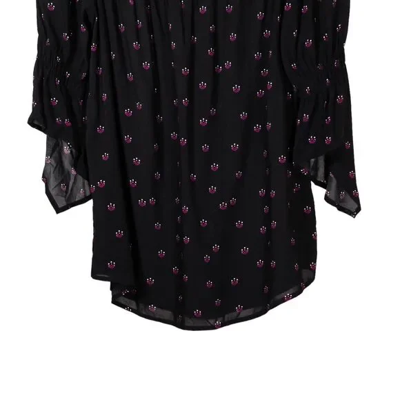 Express Women's Blouse Black Pink Floral Off Shoulder Ribbed 3/4 Sleeve Top M - Picture 7 of 9